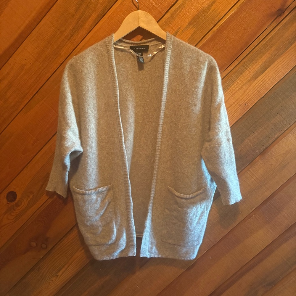 Halogen Beige 100% cashmere Open-Front Sweater/cardigan